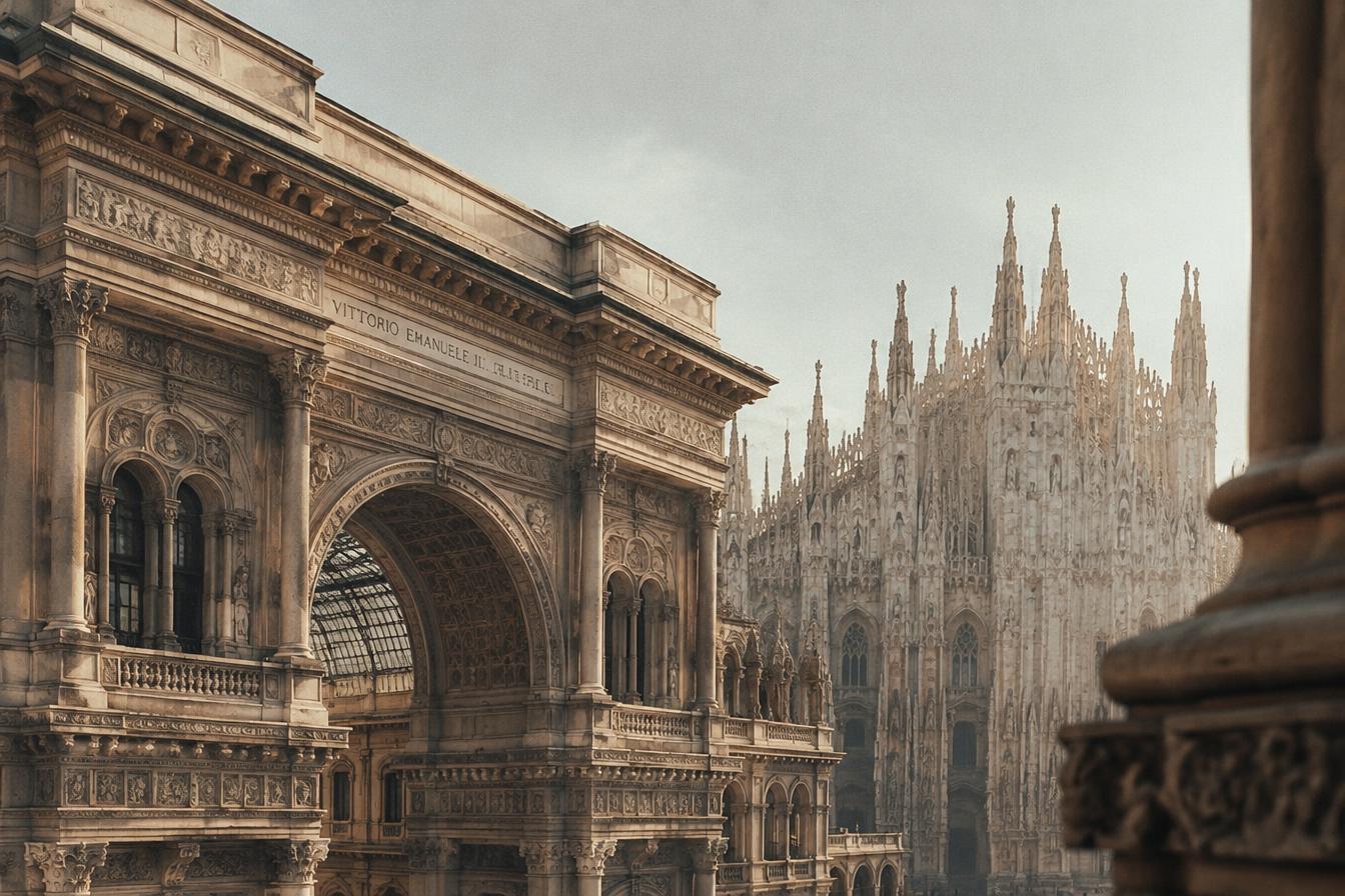Milan arcade and cathedral — illustrative